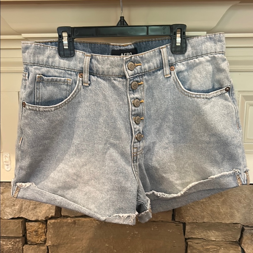 Blue Jean Shorts with Distressed Frayed Hems